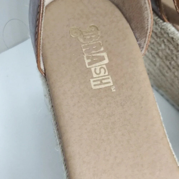 Brash Brown Cream Wedge Platform Heels Sandals Espadrille Women Size 8.5 Fringe - Picture 4 of 8